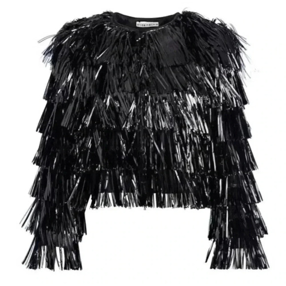 Alice and Olivia Womens Tinsel Cropped Collarless Blazer Size Medium - Picture 2 of 6